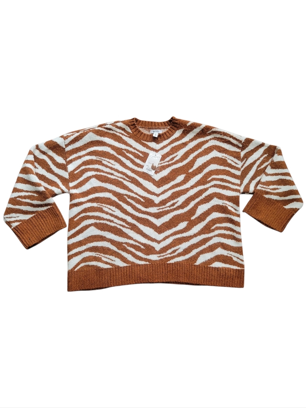 NWT Nine West Zebra Stripe Sweater Animal Print Brown White Pullover Cozy XXL